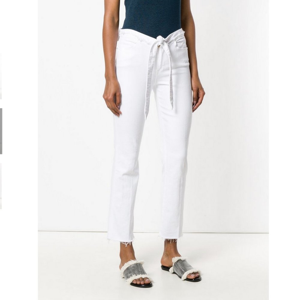 FRAME Le High Straight Cropped Tie Waist White Jeans